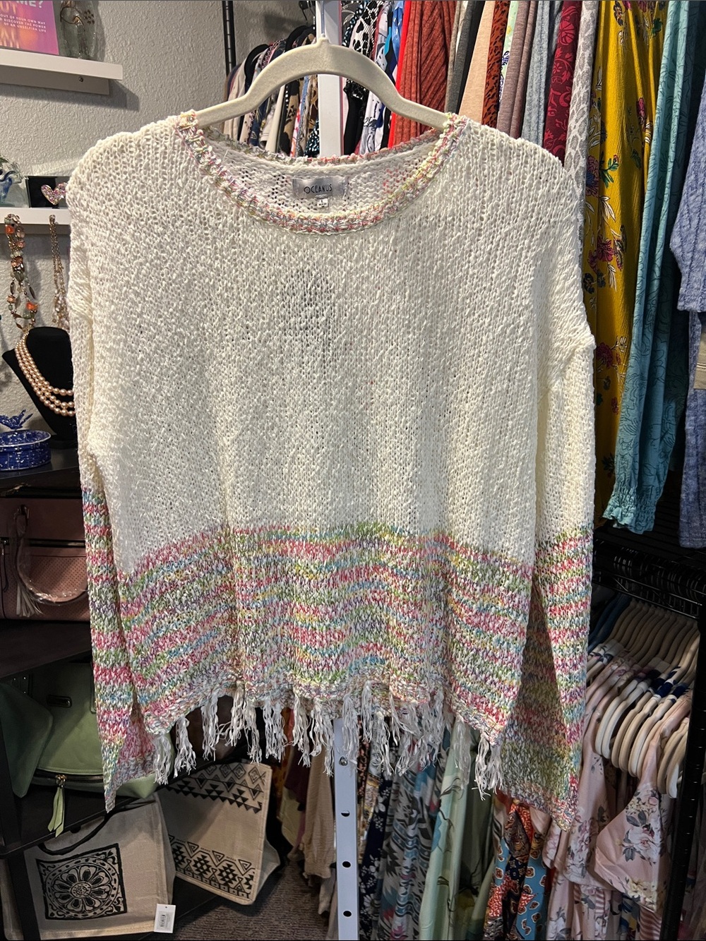 Oceanus Cream Multicolor Knit Sweater